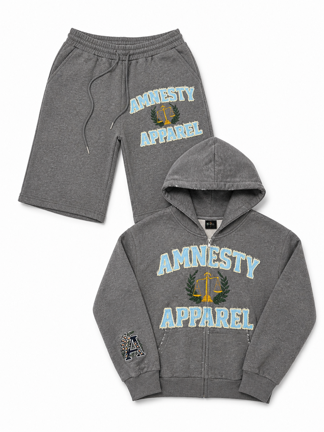 Gray/Light Blue Chenille Short Set
