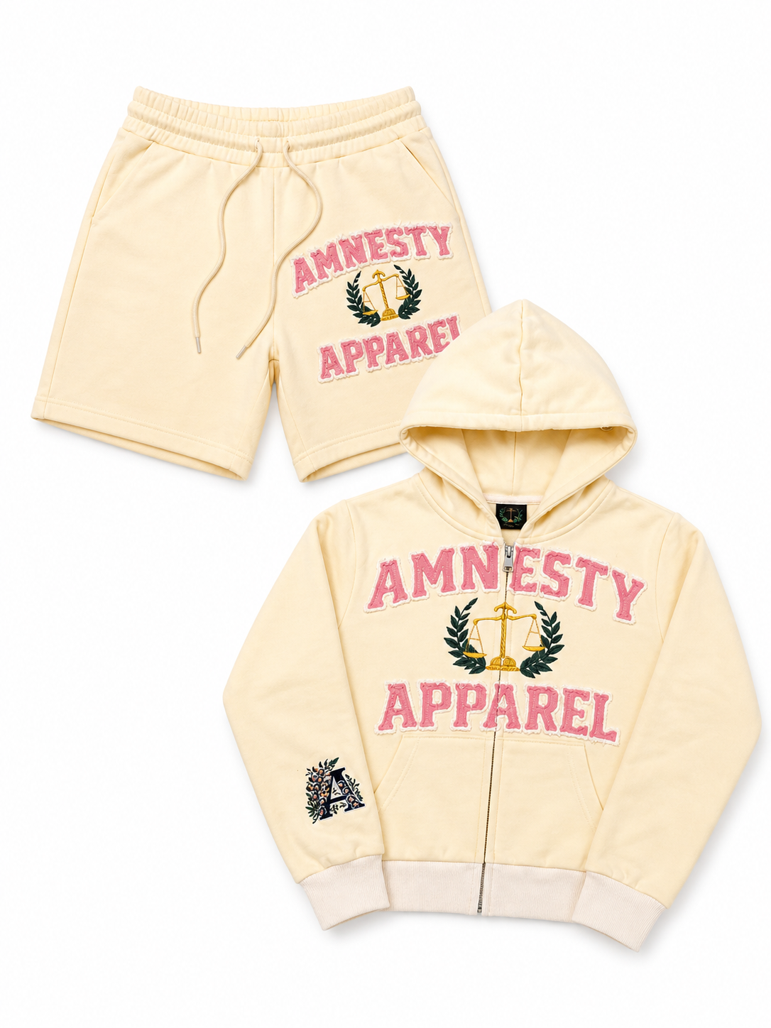 Cream/Pink Chenille Short Set